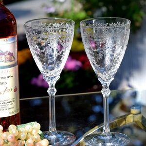 *~* 4 Fostoria June Goblets ~ Etched Water / Wine Stems ~ Antique Glasses *~*